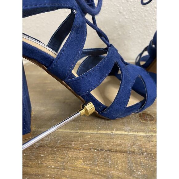 Steve Madden Gal Sandals Sz 6.5‎ Womens Blue Gladiator Lace Up Block Heel - Picture 10 of 14